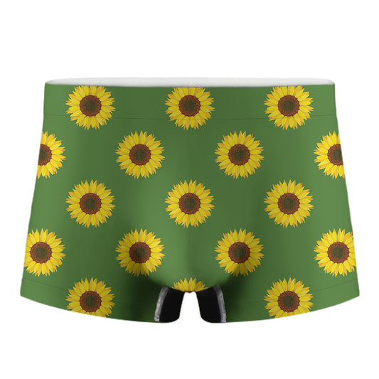 Green Sunflower Pattern Print Men's Boxer Briefs