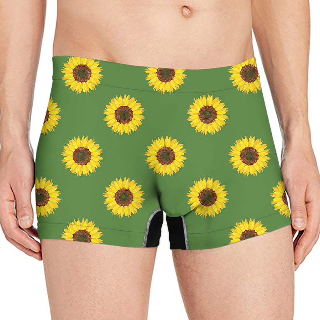 Green Sunflower Pattern Print Men's Boxer Briefs