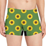 Green Sunflower Pattern Print Men's Boxer Briefs