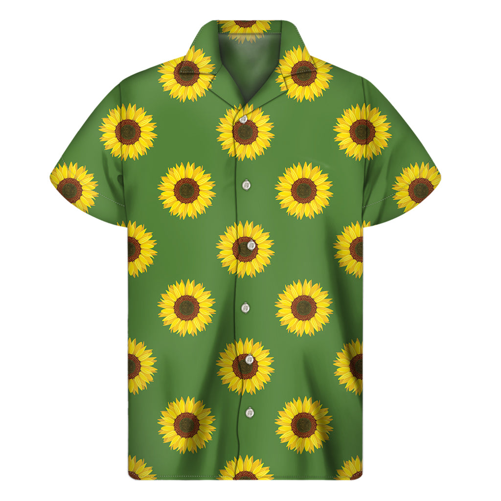 Green Sunflower Pattern Print Men's Short Sleeve Shirt