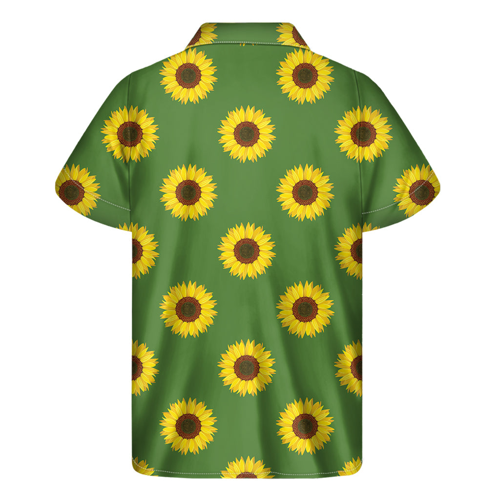 Green Sunflower Pattern Print Men's Short Sleeve Shirt