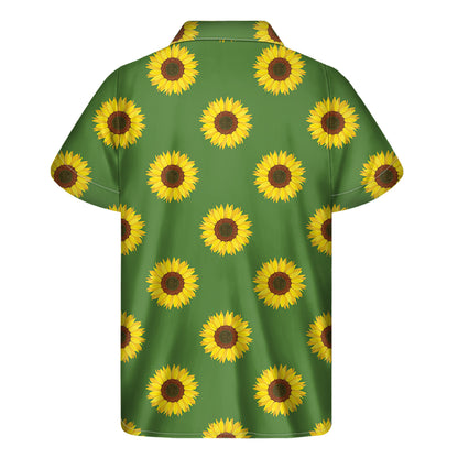 Green Sunflower Pattern Print Men's Short Sleeve Shirt