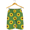 Green Sunflower Pattern Print Men's Shorts