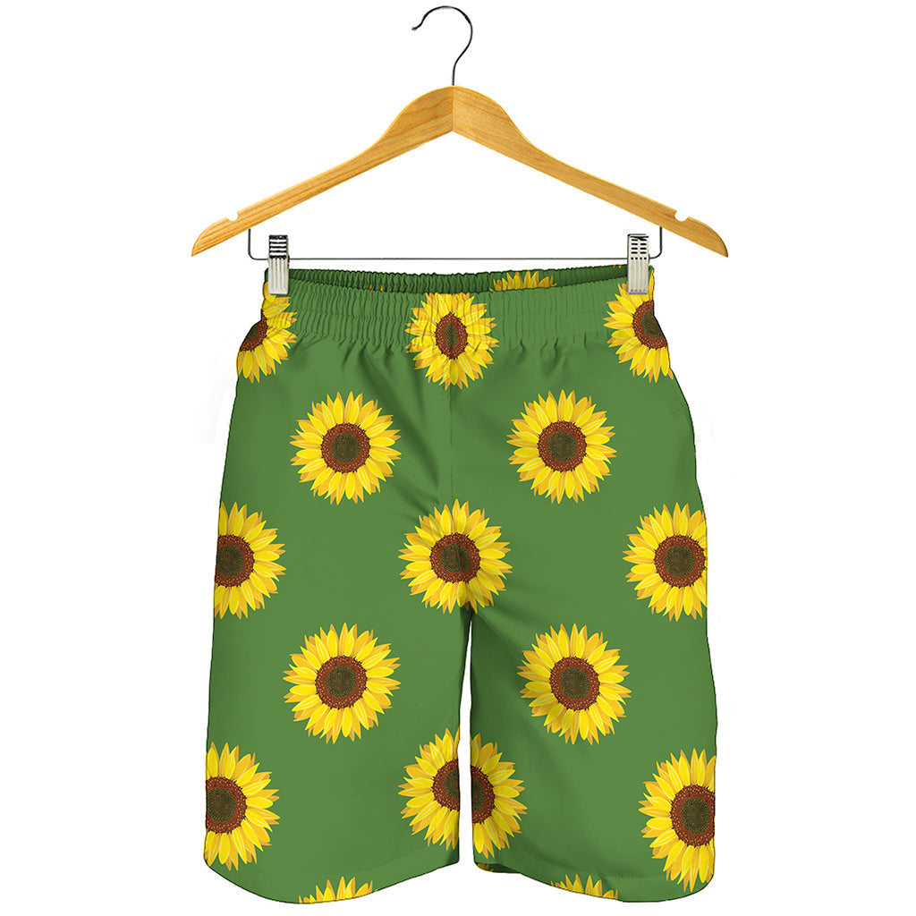 Green Sunflower Pattern Print Men's Shorts