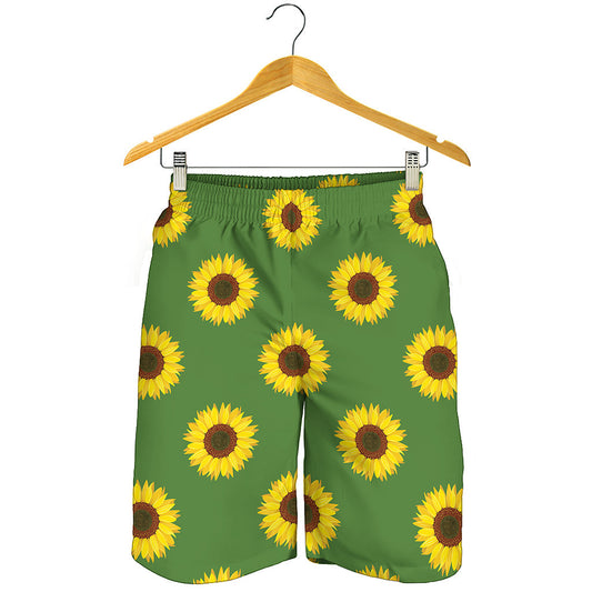 Green Sunflower Pattern Print Men's Shorts