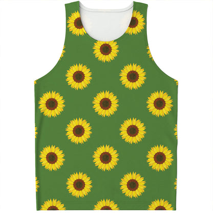 Green Sunflower Pattern Print Men's Tank Top