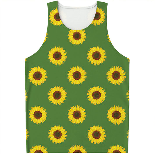Green Sunflower Pattern Print Men's Tank Top