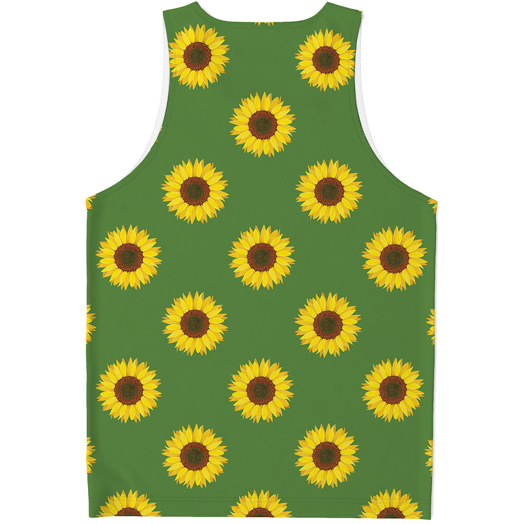 Green Sunflower Pattern Print Men's Tank Top