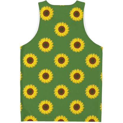 Green Sunflower Pattern Print Men's Tank Top