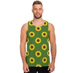 Green Sunflower Pattern Print Men's Tank Top