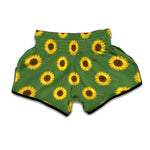 Green Sunflower Pattern Print Muay Thai Boxing Shorts
