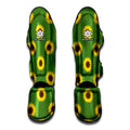 Green Sunflower Pattern Print Muay Thai Shin Guards