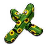 Green Sunflower Pattern Print Muay Thai Shin Guard