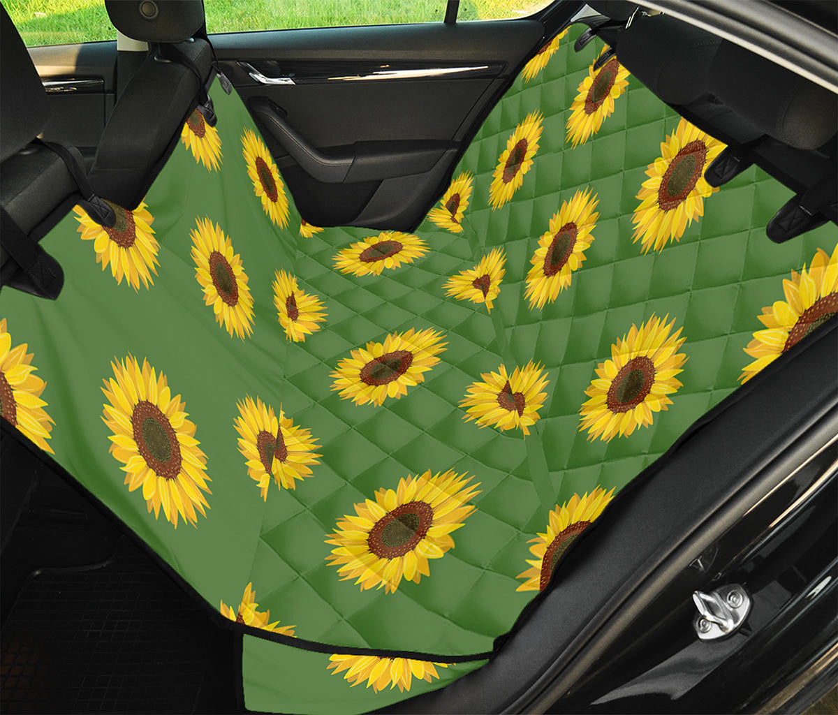 Green Sunflower Pattern Print Pet Car Back Seat Cover