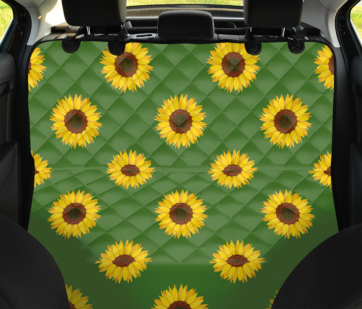 Green Sunflower Pattern Print Pet Car Back Seat Cover