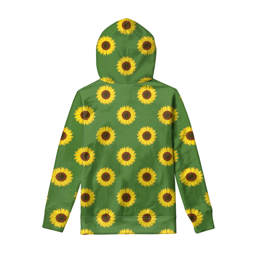 Green Sunflower Pattern Print Pullover Hoodie