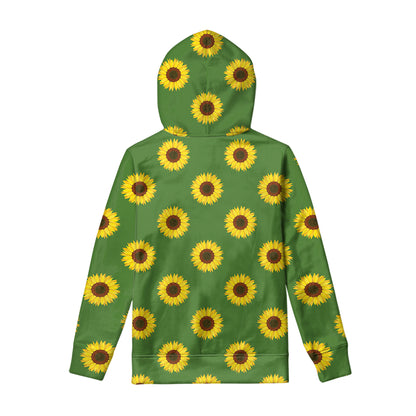 Green Sunflower Pattern Print Pullover Hoodie