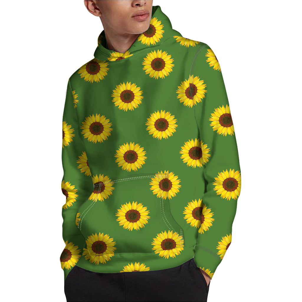 Green Sunflower Pattern Print Pullover Hoodie