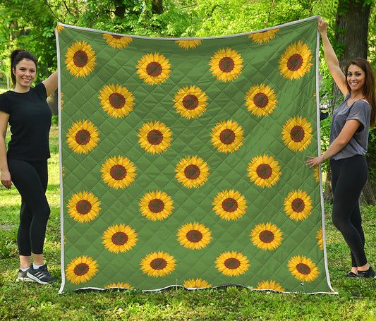 Green Sunflower Pattern Print Quilt