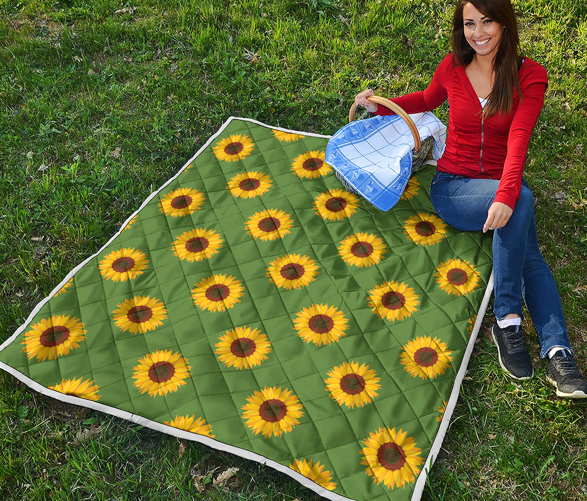 Green Sunflower Pattern Print Quilt