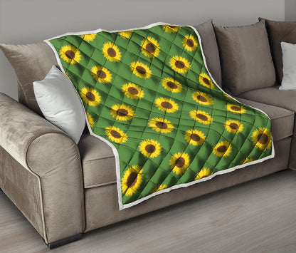 Green Sunflower Pattern Print Quilt