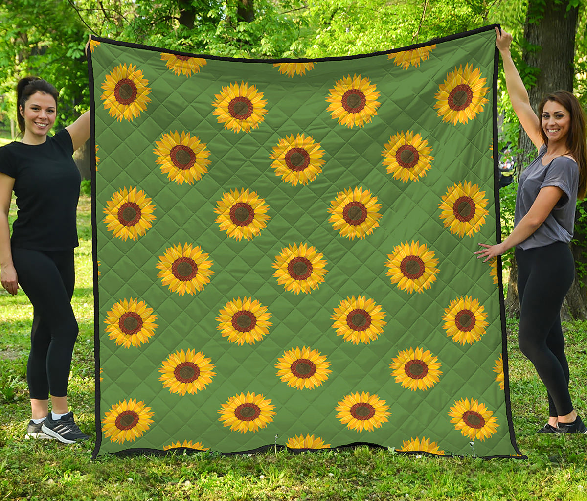 Green Sunflower Pattern Print Quilt