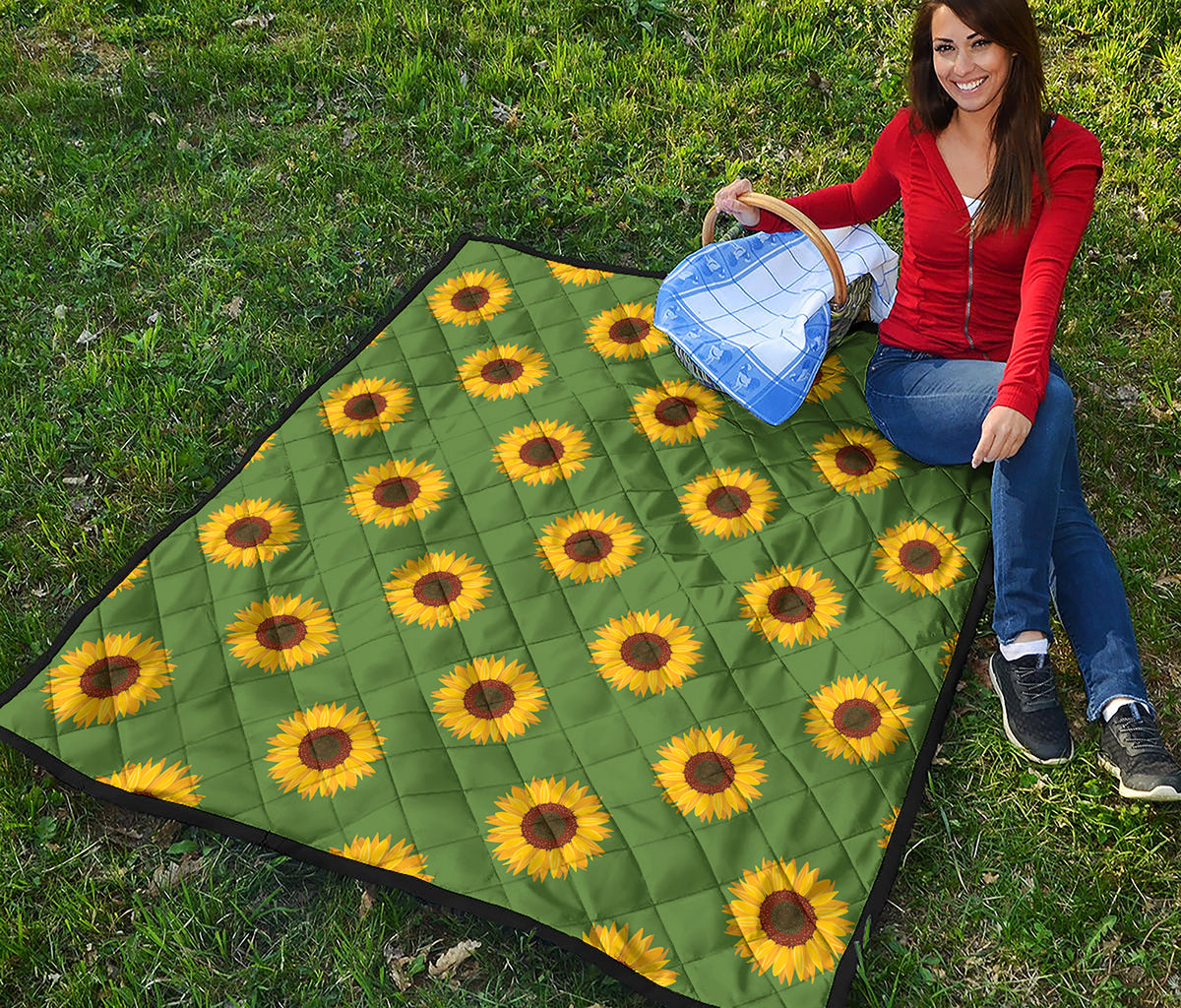 Green Sunflower Pattern Print Quilt