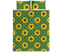 Green Sunflower Pattern Print Quilt Bed Set