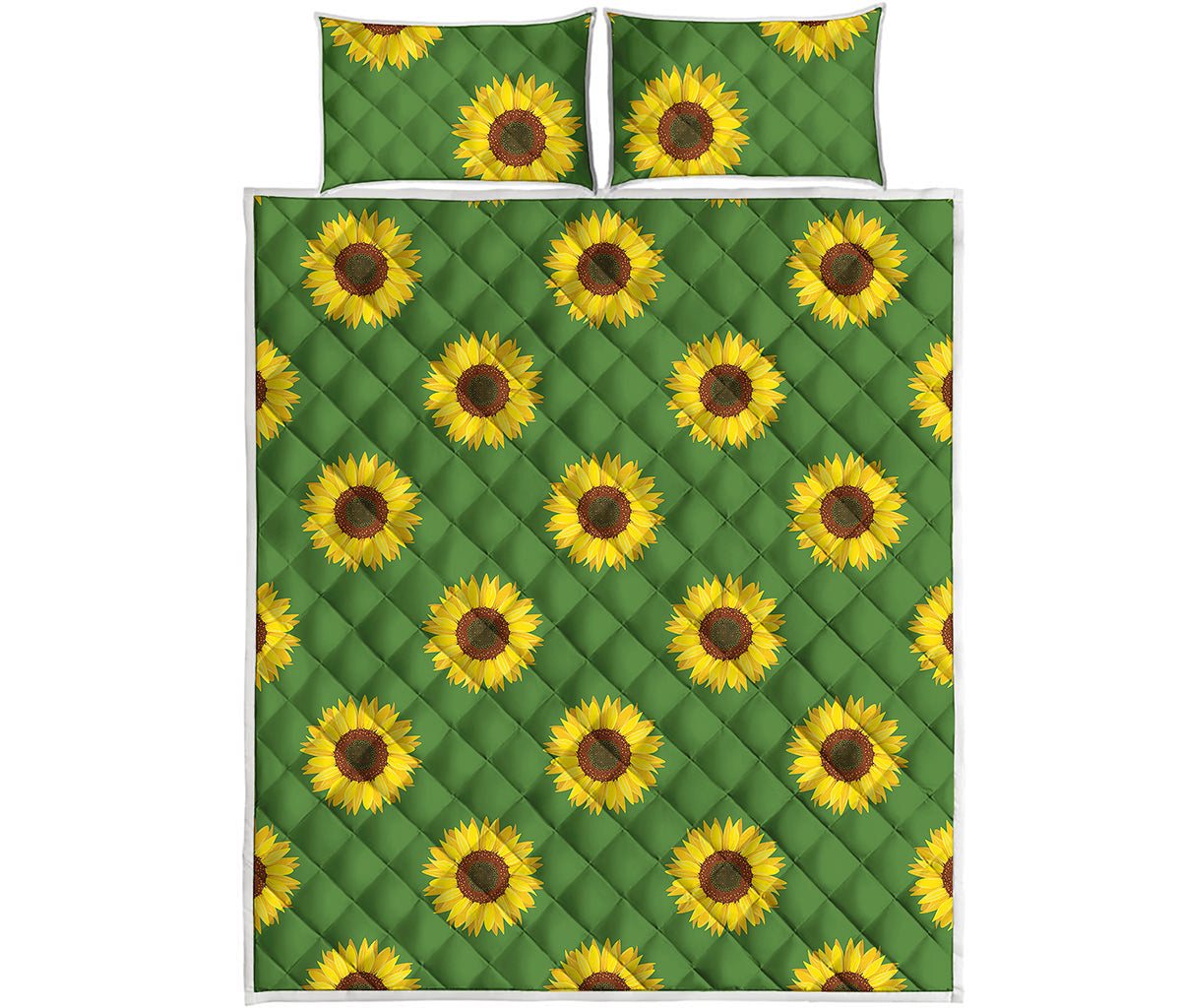 Green Sunflower Pattern Print Quilt Bed Set
