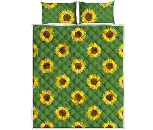 Green Sunflower Pattern Print Quilt Bed Set