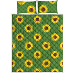 Green Sunflower Pattern Print Quilt Bed Set