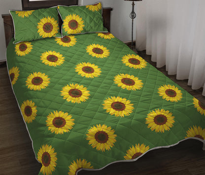 Green Sunflower Pattern Print Quilt Bed Set