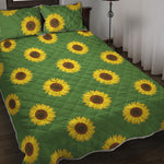 Green Sunflower Pattern Print Quilt Bed Set