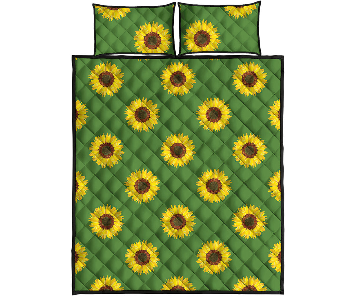 Green Sunflower Pattern Print Quilt Bed Set