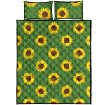 Green Sunflower Pattern Print Quilt Bed Set