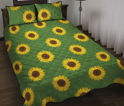 Green Sunflower Pattern Print Quilt Bed Set