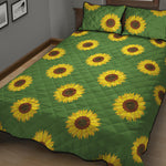 Green Sunflower Pattern Print Quilt Bed Set