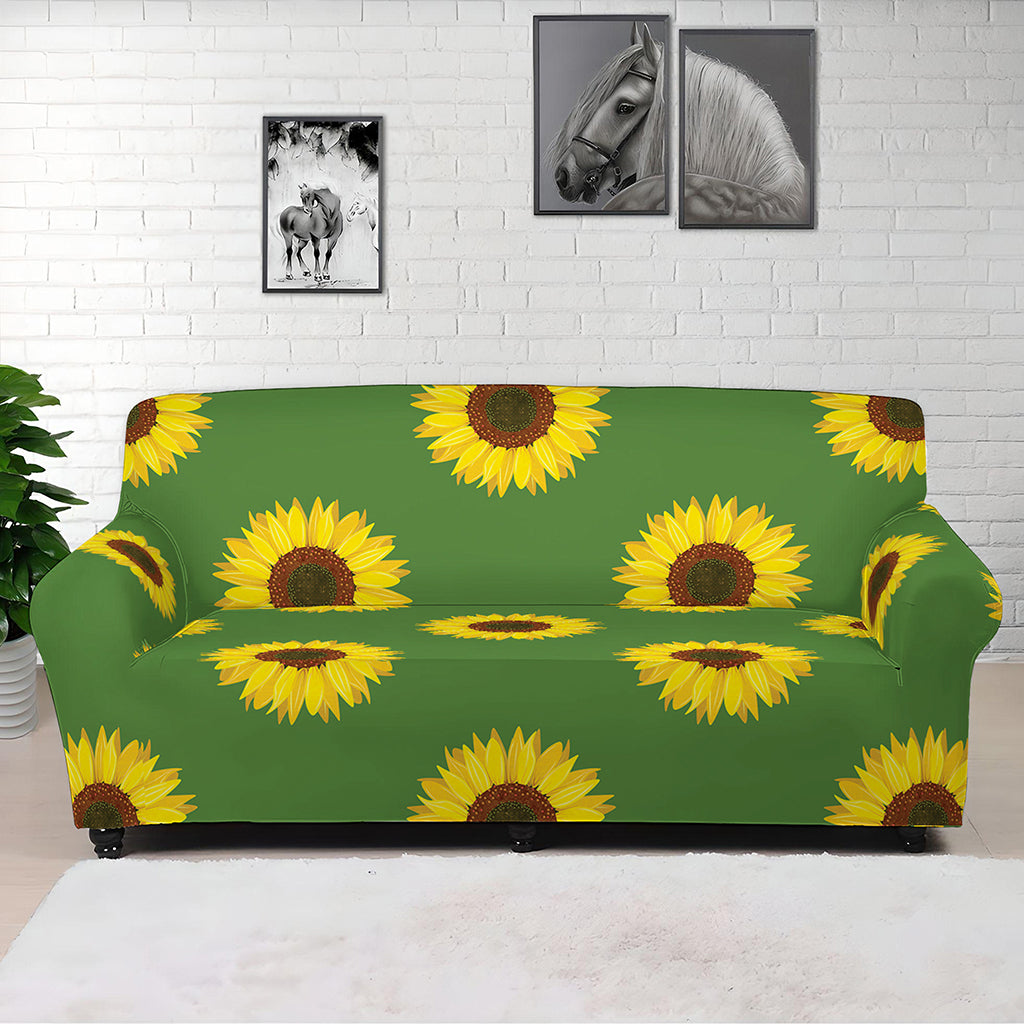 Green Sunflower Pattern Print Sofa Cover