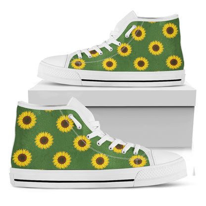 Green Sunflower Pattern Print White High Top Shoes