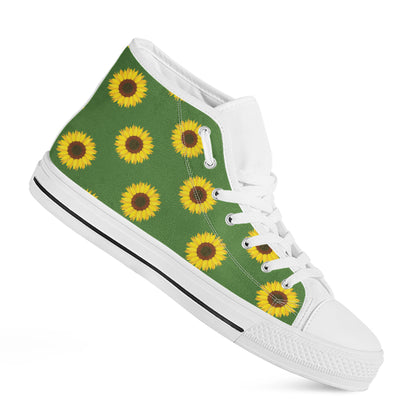 Green Sunflower Pattern Print White High Top Shoes