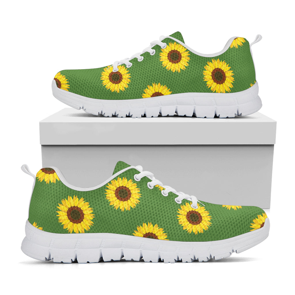 Green Sunflower Pattern Print White Sneakers