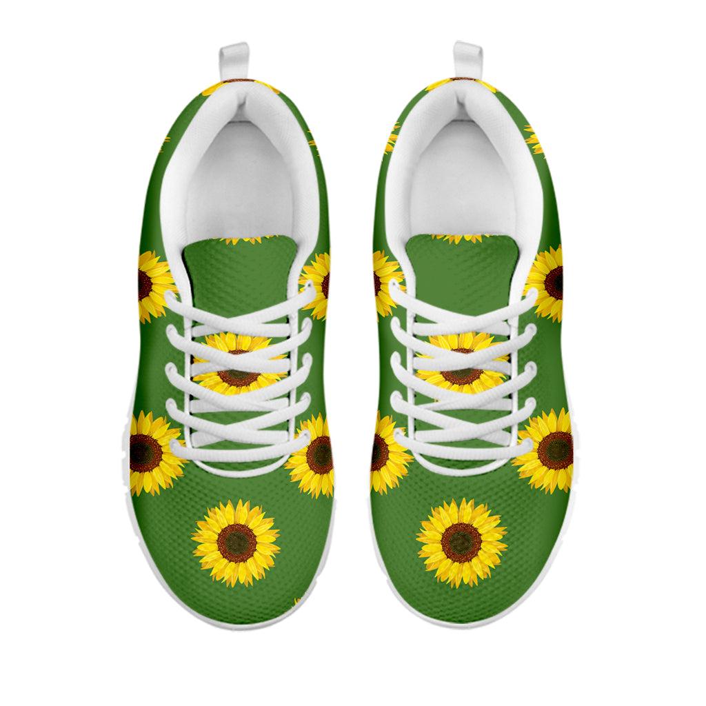 Green Sunflower Pattern Print White Sneakers
