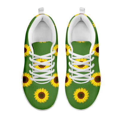 Green Sunflower Pattern Print White Sneakers