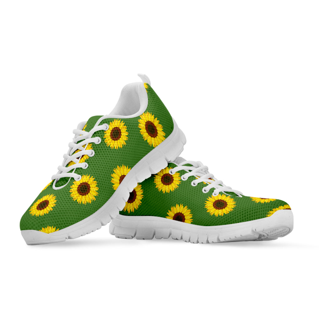Green Sunflower Pattern Print White Sneakers