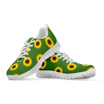 Green Sunflower Pattern Print White Sneakers