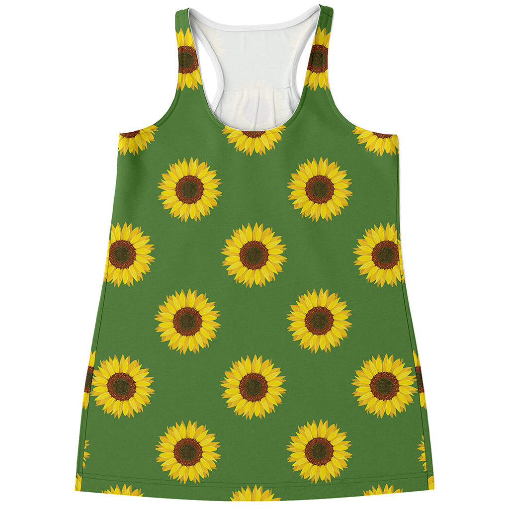 Green Sunflower Pattern Print Women's Racerback Tank Top