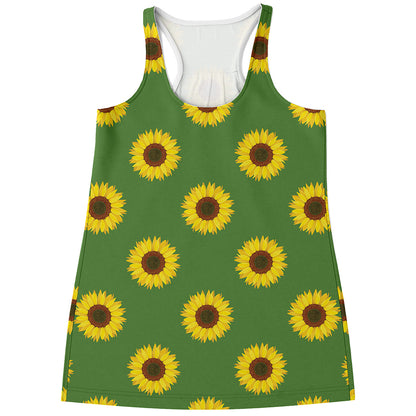 Green Sunflower Pattern Print Women's Racerback Tank Top