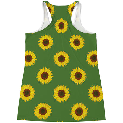 Green Sunflower Pattern Print Women's Racerback Tank Top