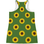 Green Sunflower Pattern Print Women's Racerback Tank Top