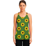 Green Sunflower Pattern Print Women's Racerback Tank Top
